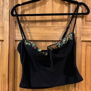 Princess Polly Black Embroidered Camisole Crop Top